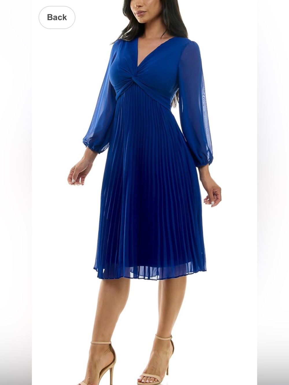 Maison Tara Long Sleeve Empire Pleated Midi Dress in Sapphire